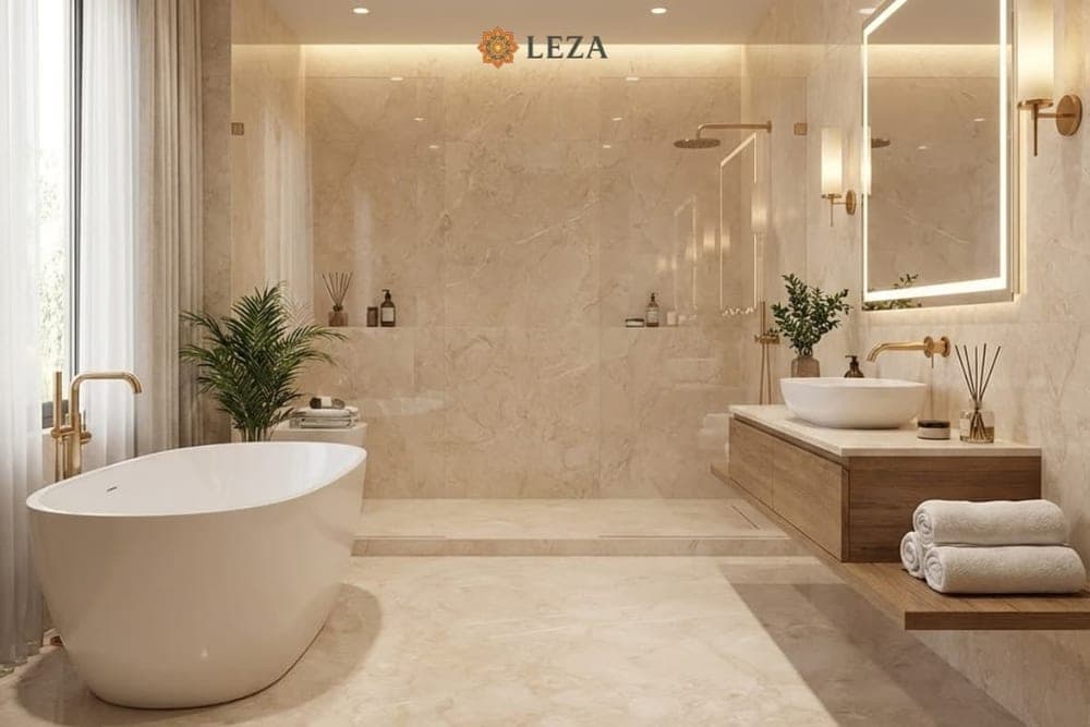 Gạch khổ lớn ốp tường và lát sàn nhà vệ sinh