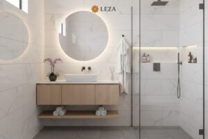 Một phòng tắm hiện đại sử dụng gạch ốp tường